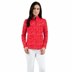 IBKUL Women's Evelyn Print Adjustable Long Sleeve Zip Polo - 48186 -Mens Apparel Shop 10186 20red
