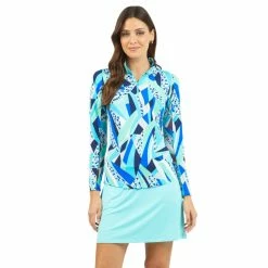 Ibkul Women's Brianna Print Long Sleeve Mock Neck Top - 10080