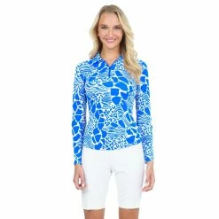 Ibkul Women's Bianca Print Long Sleeve Polo - 41079 -Mens Apparel Shop 2022 20ibkul 20long 20sleeve 20polo 2041079 20bianca 20blue white