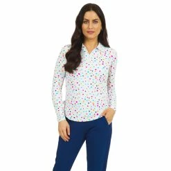 IBKUL Women's Evelyn Print Adjustable Long Sleeve Zip Polo - 48186