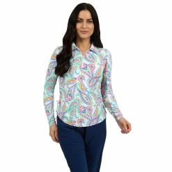 IBKUL Demi Print Adjustable Long Sleeve Zip Polo - 48187