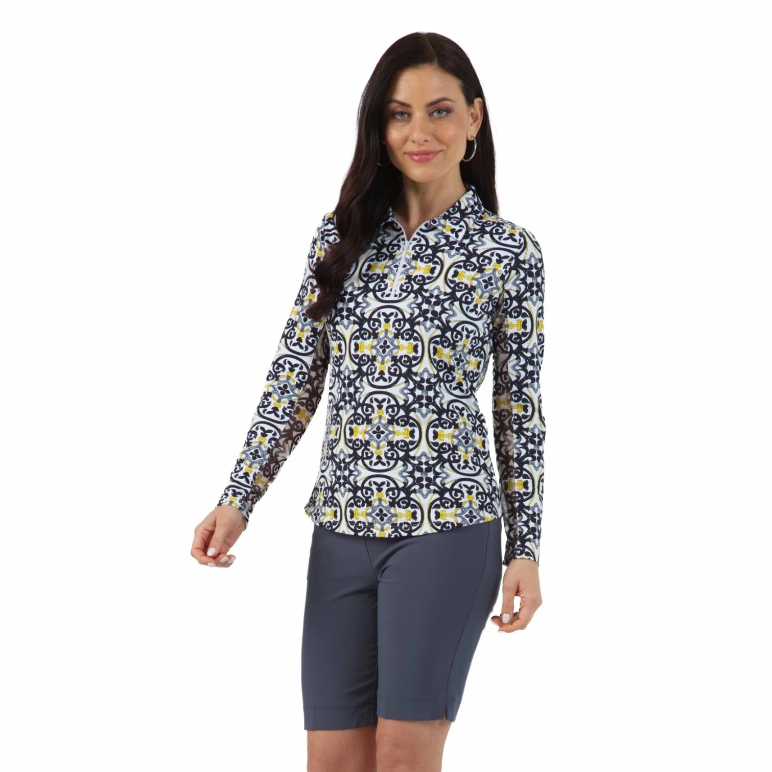Ibkul Womens Alice Print Long Sleeve Polo - 41972 - Image 3