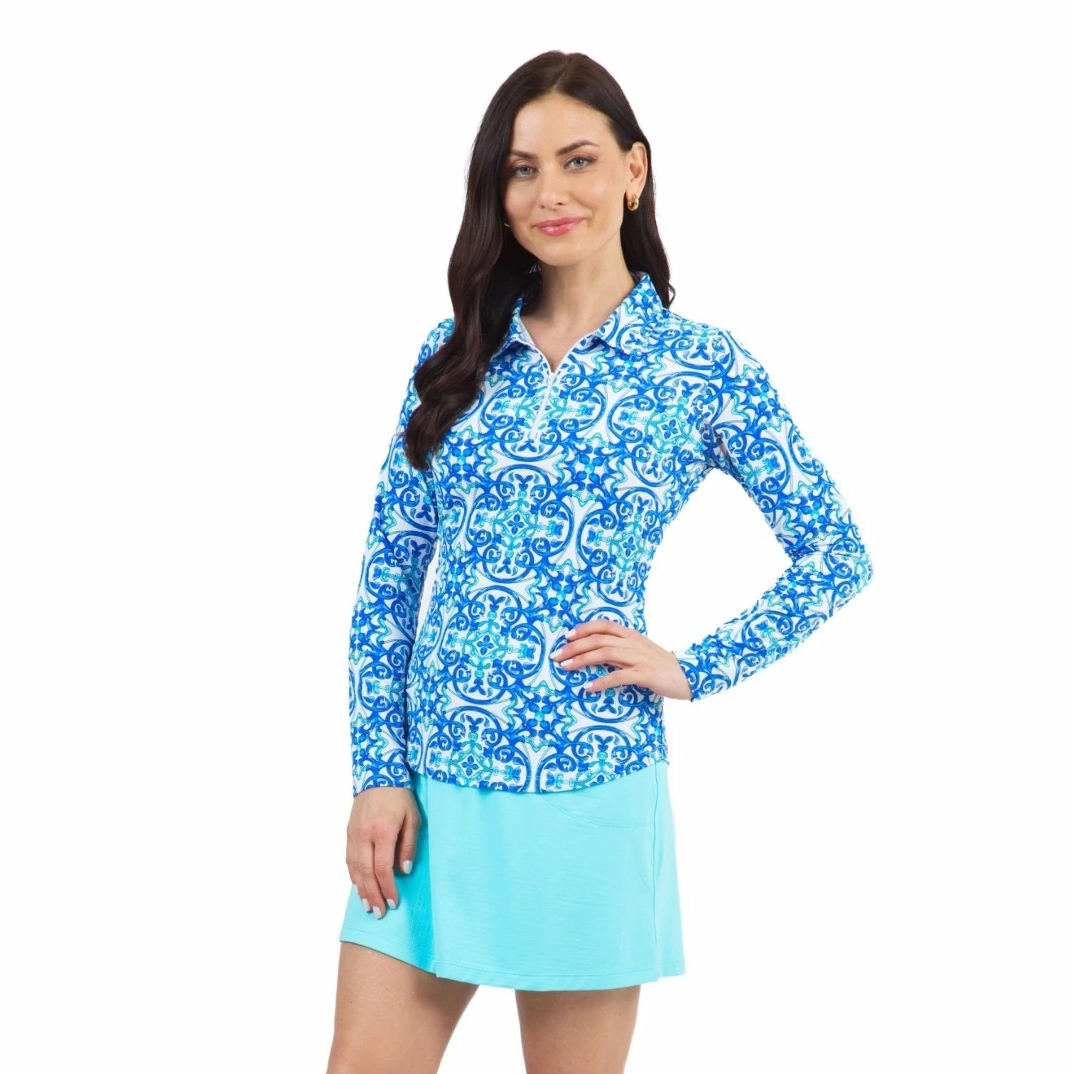 Ibkul Womens Alice Print Long Sleeve Polo - 41972