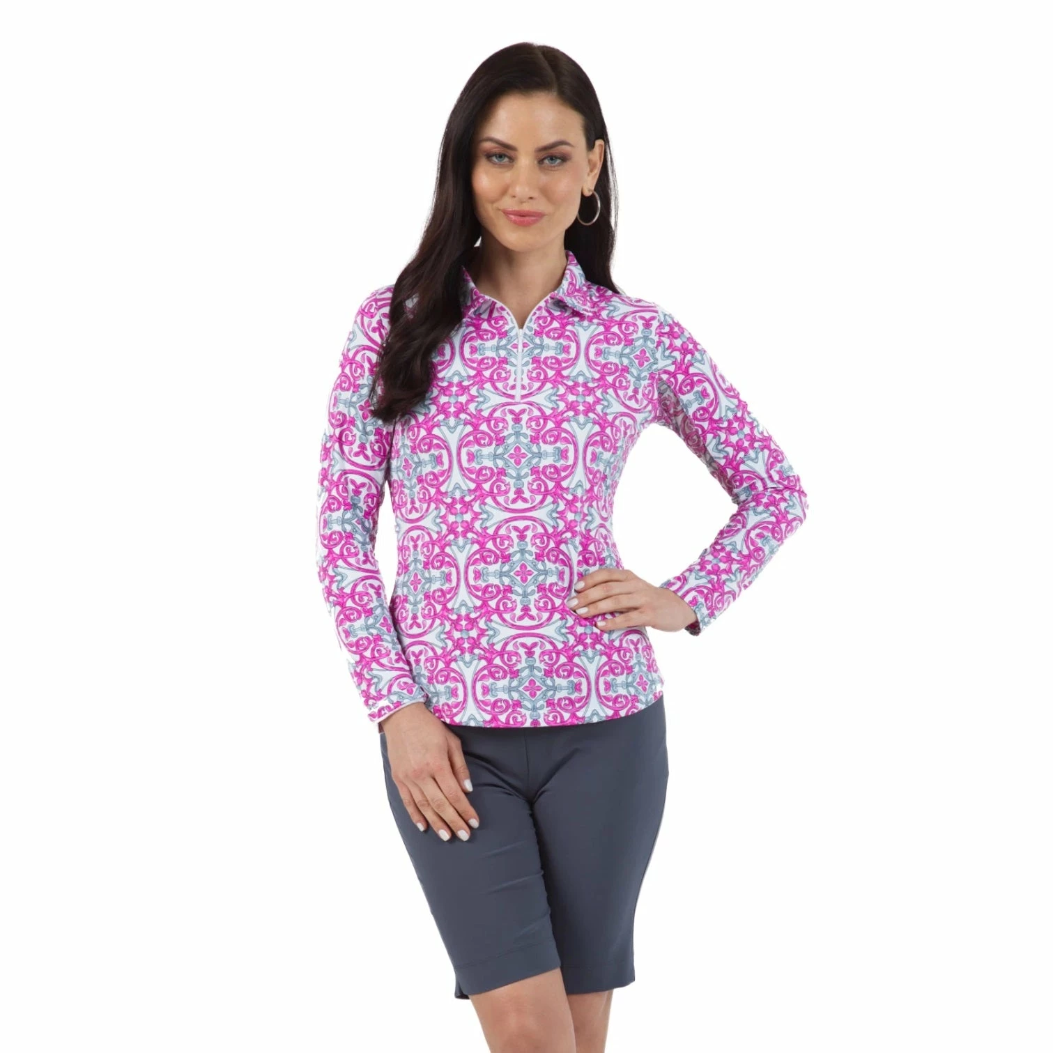 Ibkul Womens Alice Print Long Sleeve Polo - 41972 - Image 2