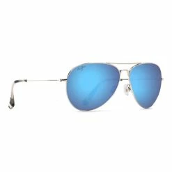Maui Jim Mavericks Polarized Sunglasses Silver Frame Blue Hawaii Lens