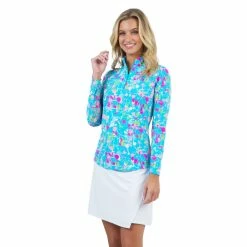 Ibkul Denis Print Long Sleeve Mock Neck Top - 10975