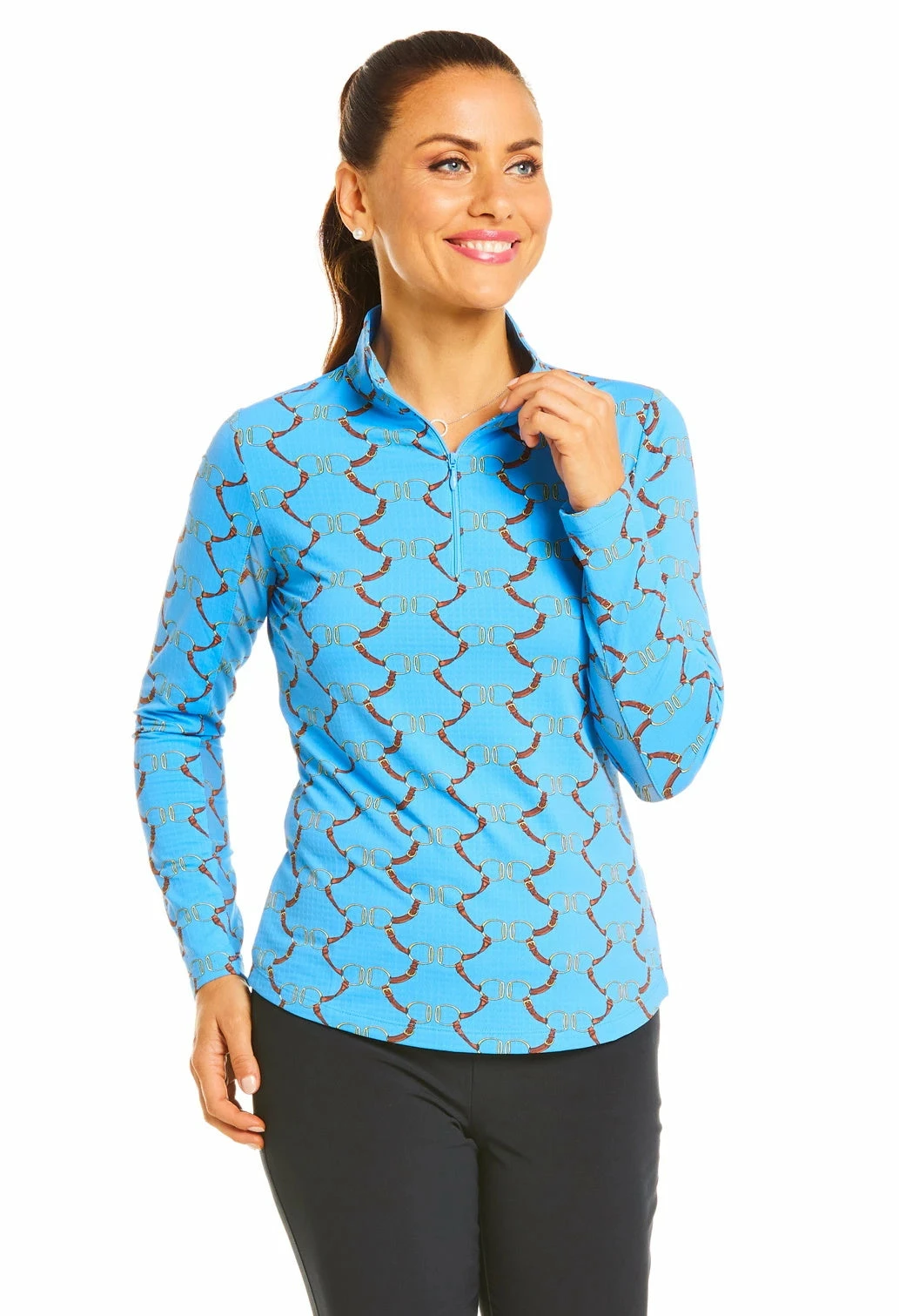 IBKUL Women's Belmont Print Long Sleeve Mock 1 IBKUL Women's Belmont Print Long Sleeve Mock
