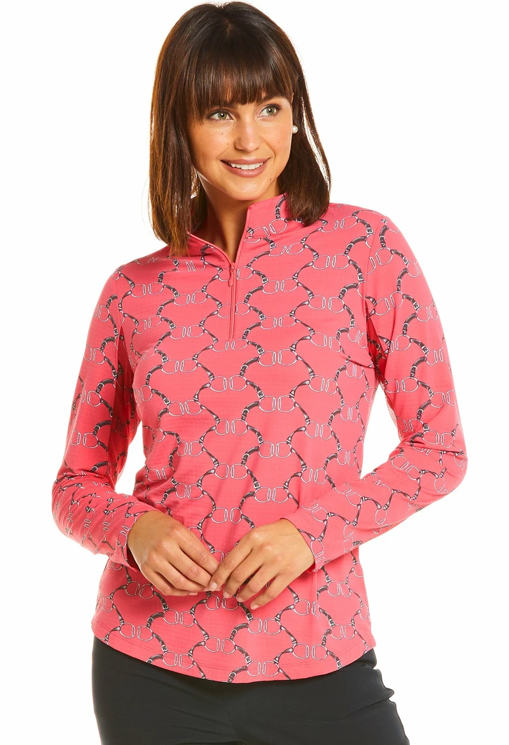IBKUL Women's Belmont Print Long Sleeve Mock 2 IBKUL Women's Belmont Print Long Sleeve Mock - Image 2