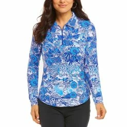 IBKUL Women's Bamboo Garden Print Long Sleeve Polo - 41749