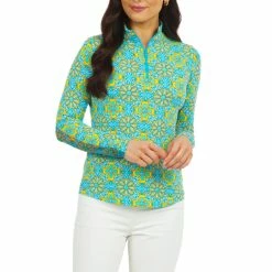 IBKUL Women's Scarlet Print Long Sleeve Zip Mock Neck - 10185