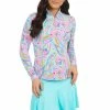 IBKUL Women's Demi Print Long Sleeve Zip Mock Neck - 10187
