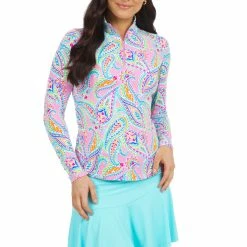 IBKUL Women's Demi Print Long Sleeve Zip Mock Neck - 10187