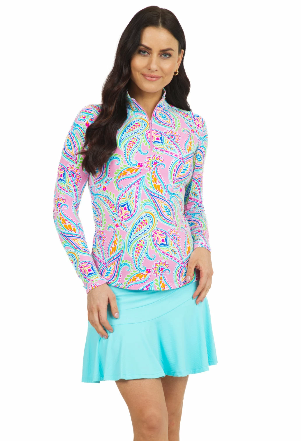 IBKUL Women's Demi Print Long Sleeve Zip Mock Neck - 10187 1 IBKUL Women's Demi Print Long Sleeve Zip Mock Neck - 10187