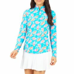 IBKUL Women's Franny Print Long Sleeve Zip Mock Neck - 10192