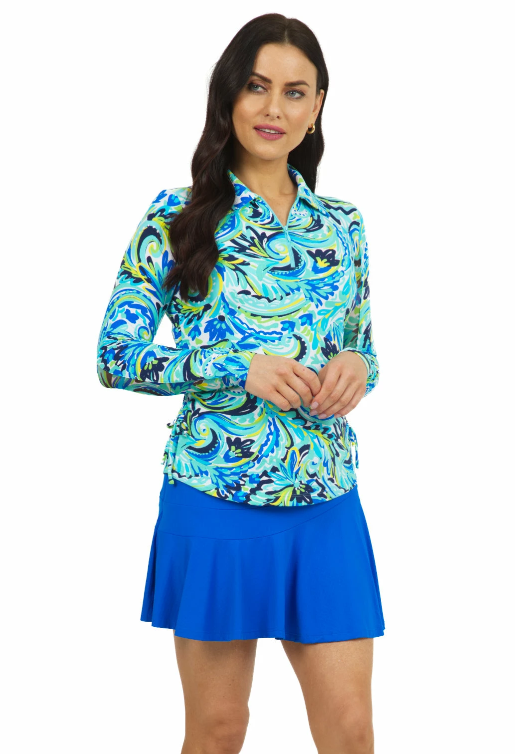 IBKUL Women's Aubrey Print Adjustable Long Sleeve Zip Polo - 48184 1 IBKUL Women's Aubrey Print Adjustable Long Sleeve Zip Polo - 48184