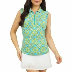 IBKUL Women's Scarlet Print Sleeveless Polo - 44185