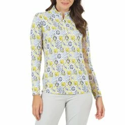 Ibkul Women's Terra Print Long Sleeve Mock Neck Top - 10264