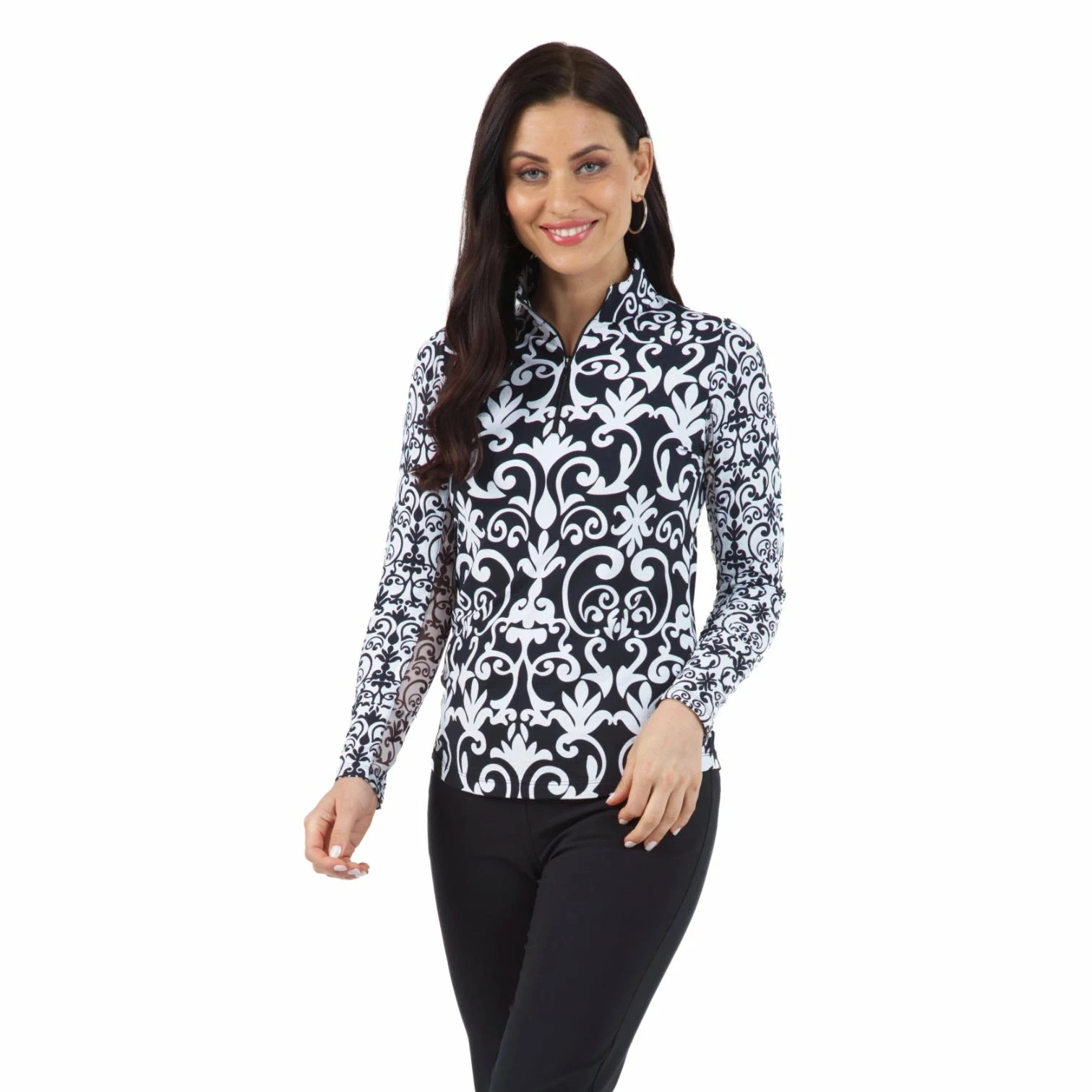 Ibkul Mahem Print Long Sleeve Mock Neck Top - 10979