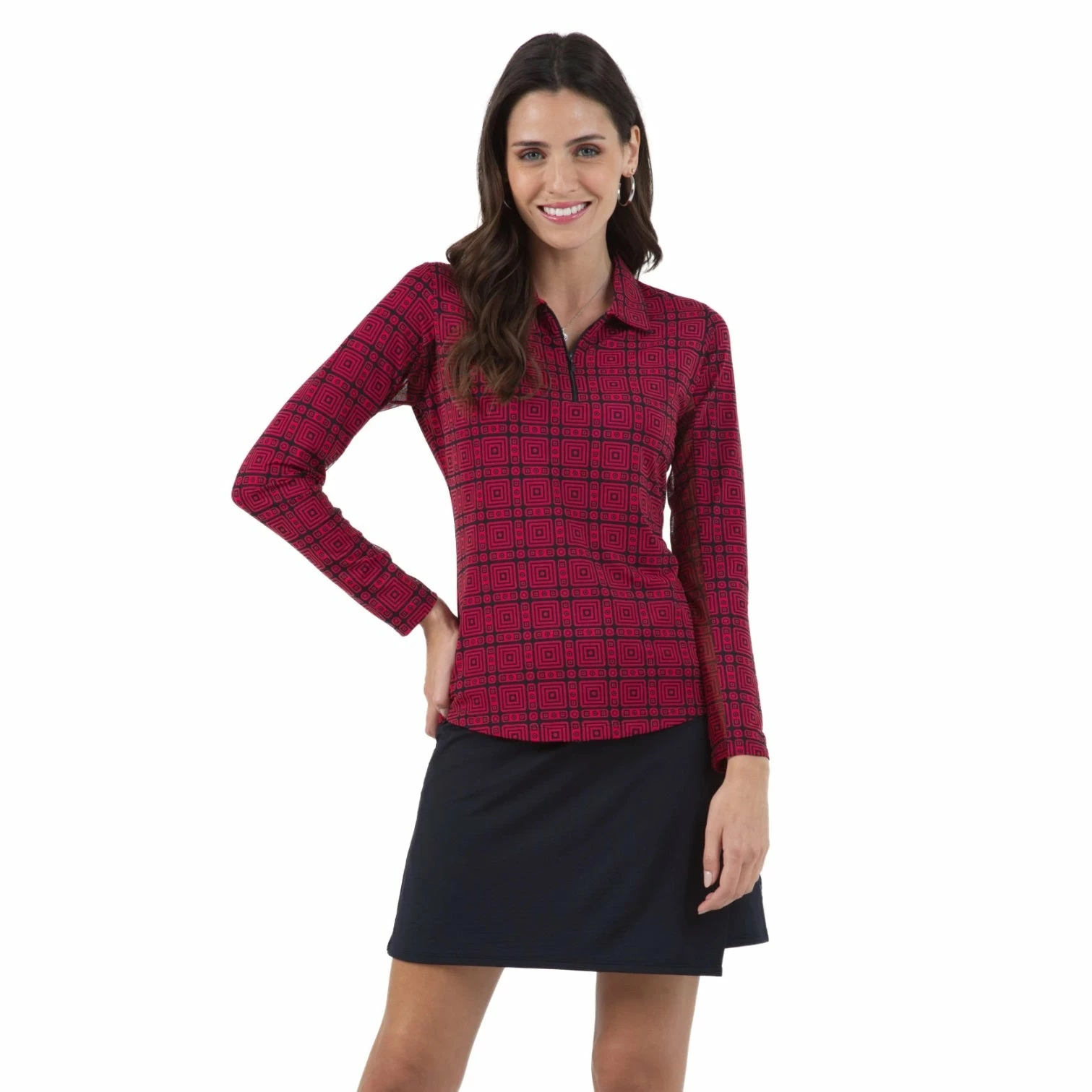 Ibkul Womens Pricilla Print Long Sleeve Polo - 41970 - Image 2